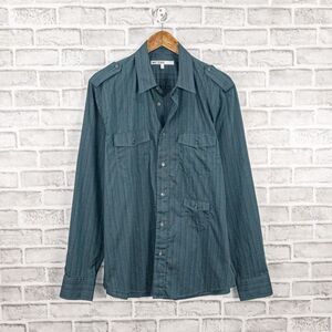 MR TURK Men's Button up Shirt Long Sleeve multi pocket Teal blue sz Large